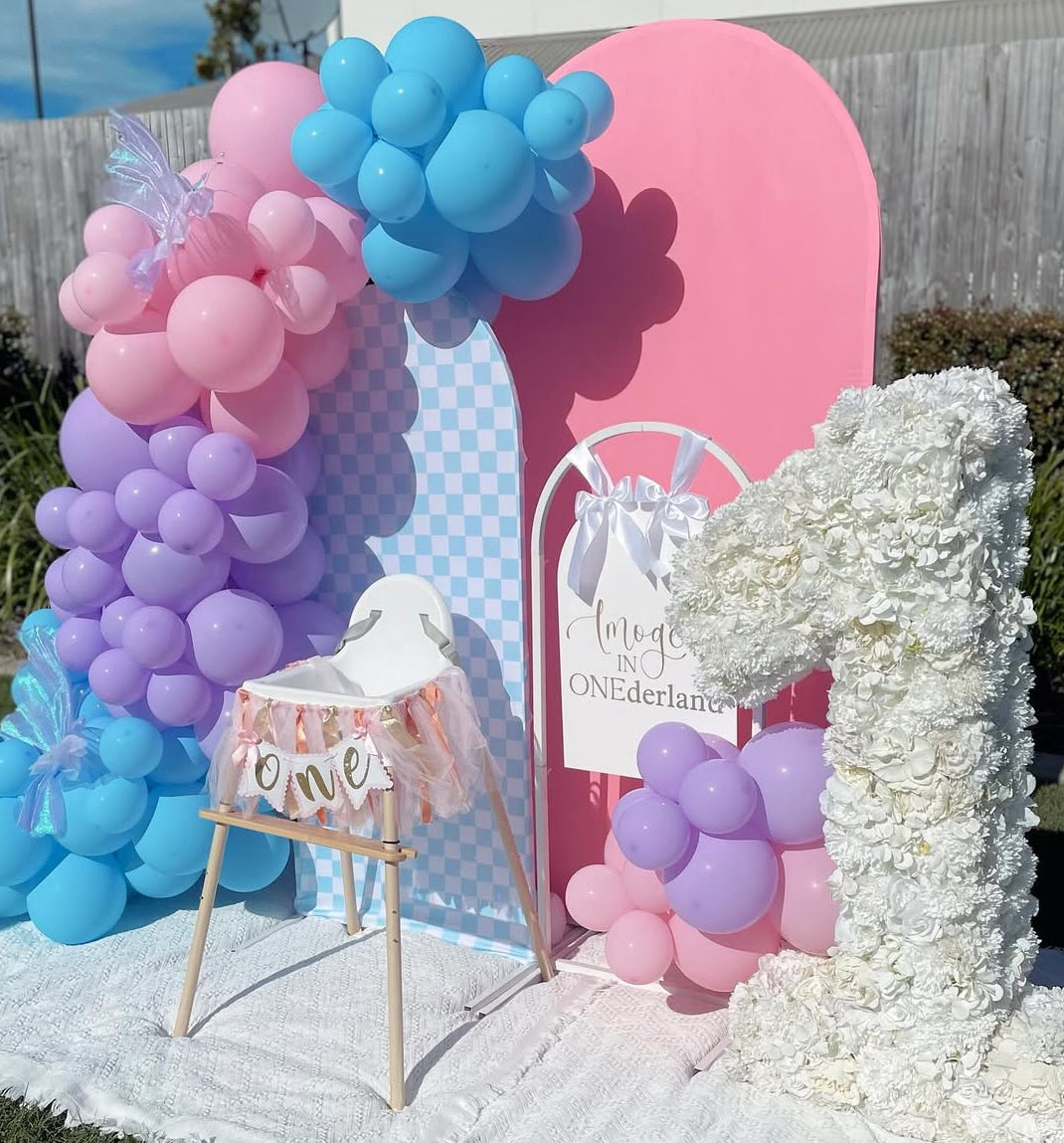 2mx1m Arch Backdrop with Pink Cover - For Hire