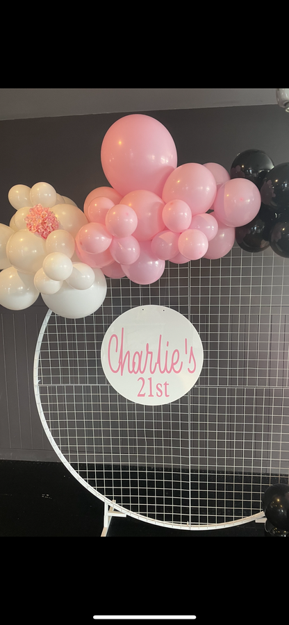 Custom White Acrylic Round Sign with Vinyl (With Holes) - For Hire