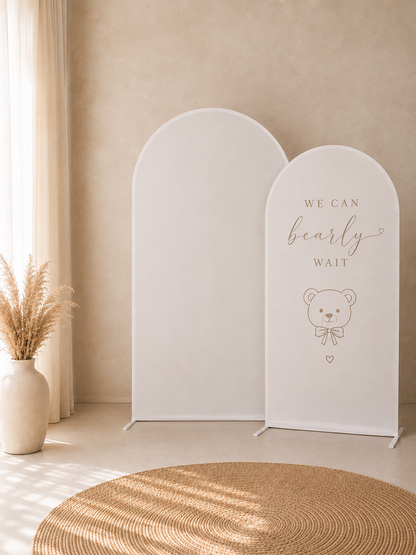 Twin Arch Set - 2mx1m and 1.8mx0.8m Arch Backdrop with White Covers - For Hire