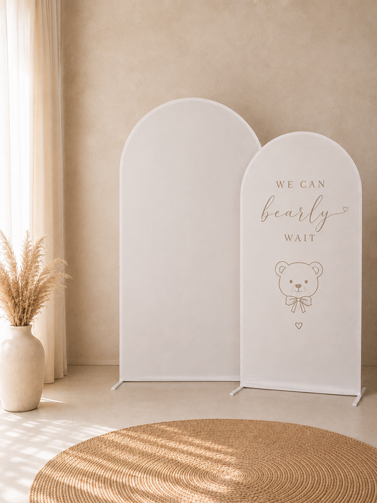 Twin Arch Set - 2mx1m and 1.8mx0.8m Arch Backdrop with White Covers - For Hire
