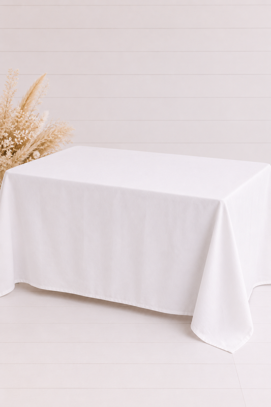 White Fabric Table Cloth - For Hire